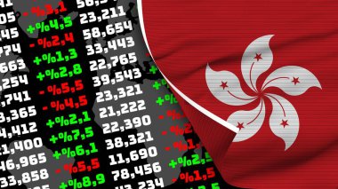 Hong Kong Realistic Flag, Stock Finance Market, Fabric Texture Effect 3D Illustration