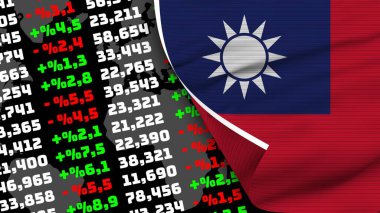 Taiwan Realistic Flag, Stock Finance Market, Fabric Texture Effect 3D Illustration