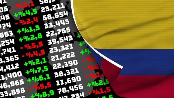 Colombia Realistic Flag Stock Finance Market Fabric Texture Effect Illustration — Foto de Stock