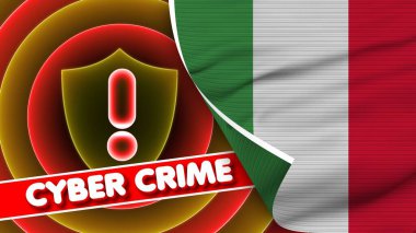 Italy Realistic Flag with Cyber Crime Title Fabric Texture Effect 3D Illustration