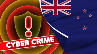 New Zealand Realistic Flag with Cyber Crime Title Fabric Texture Effect 3D Illustration