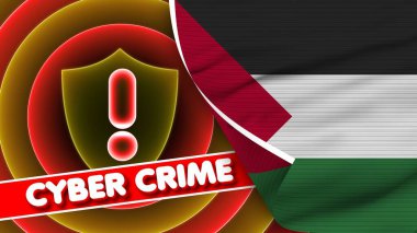 Palestine Realistic Flag with Cyber Crime Title Fabric Texture Effect 3D Illustration