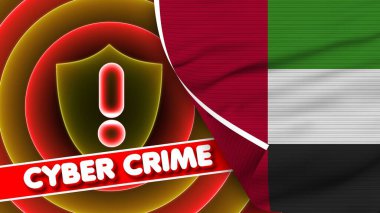 United Arap Emirates Realistic Flag with Cyber Crime Title Fabric Texture Effect 3D Illustration