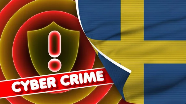 Schweden Realistische Flagge Mit Cyber Kriminalität Titel Stoff Textur Effekt — Stockfoto