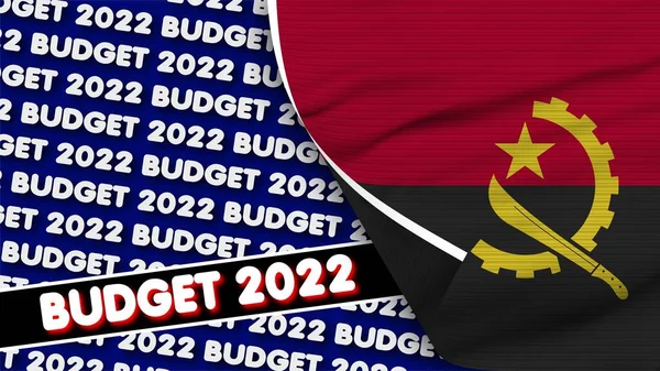 Angola Realistisk Flagga Med Budget 2022 Titel Tyg Textur Effekt — Stockfoto