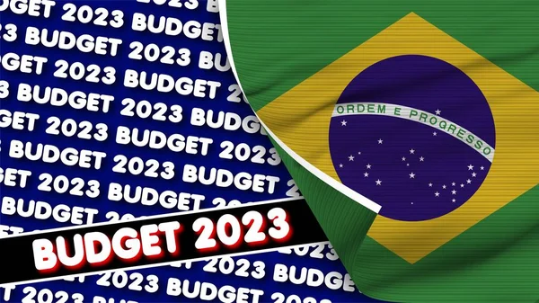 Bandeira Realista Brasil Com Orçamento 2023 Título Efeito Textura Tecido — Fotografia de Stock