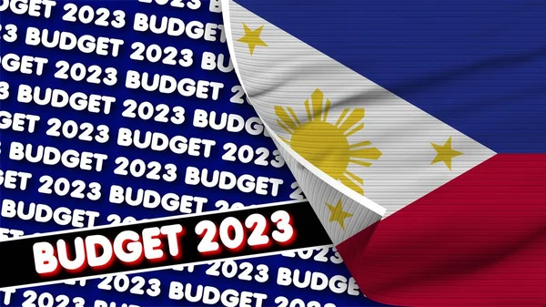 Filippinerna Realistisk Flagga Med Budget 2023 Titel Tyg Textur Effekt — Stockfoto