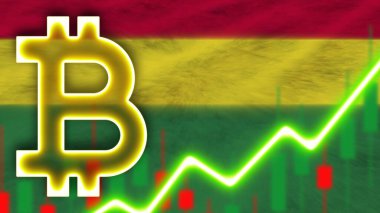 Neon Işık Efektli Bolivya Gerçekçi Bayrağı Bitcoin Simgesi Radyal Görüntü Efekti Kumaş Doku Efekti 3B İllüstrasyon