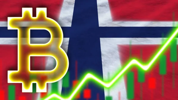 2007 Norwegian Realistic Flag Neon Light Effect Bitcoin Icon Radial — 스톡 사진