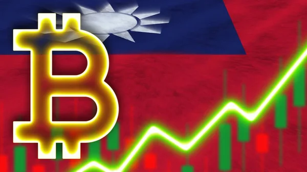 Taiwan Bandeira Realista Com Efeito Luz Néon Bitcoin Ícone Radial — Fotografia de Stock