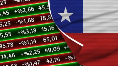 Şili Gerçekçi Bayrağı, Borsa Numaraları, Kumaş Doku Efekti 3B İllüstrasyon