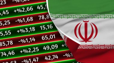 İran Gerçekçi Bayrağı, Borsa Numaraları, Kumaş Doku Efekti 3B İllüstrasyon