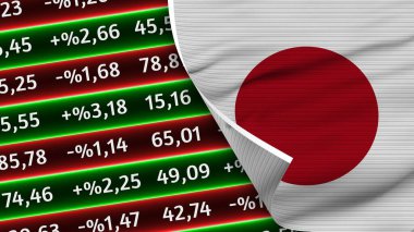 Japon Gerçekçi Bayrağı, Borsa Numaraları, Kumaş Doku Efekti 3B İllüstrasyon