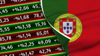 Portekiz Gerçekçi Bayrağı, Borsa Numaraları, Kumaş Doku Efekti 3B İllüstrasyon