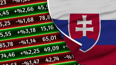Slovakya Gerçekçi Bayrağı, Borsa Numaraları, Kumaş Doku Efekti 3B İllüstrasyon