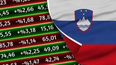 Slovenya Gerçekçi Bayrak, Borsa Numaraları, Kumaş Doku Efekti 3B İllüstrasyon
