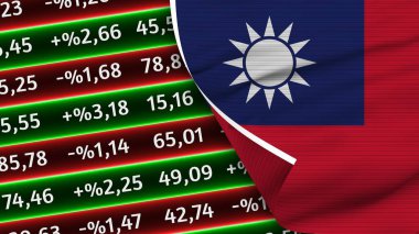 Tayvan Gerçekçi Bayrağı, Borsa Numaraları, Kumaş Doku Efekti 3B İllüstrasyon