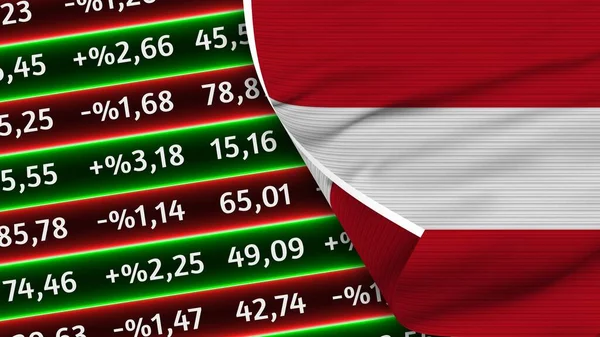 Austria Bandiera Realistica Numeri Del Mercato Finanziario Azionario Tessuto Texture — Foto Stock