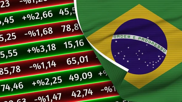 Brazil Realist Flag Stock Finance Market Numbers Fabric Texture Effect — стокове фото