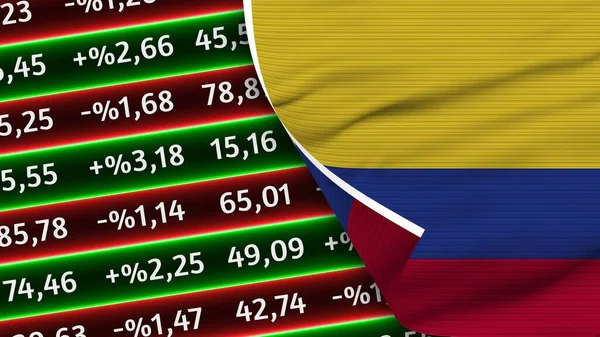 Bandera Realista Colombia Números Mercado Finanzas Acciones Efecto Textura Tela — Foto de Stock
