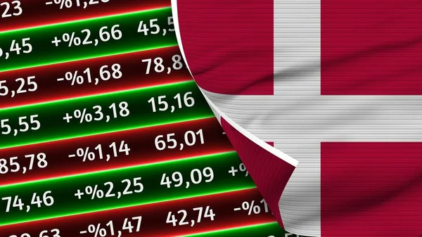 Danimarka Gerçekçi Bayrağı Borsa Numaraları Kumaş Doku Efekti Llüstrasyon — Stok fotoğraf