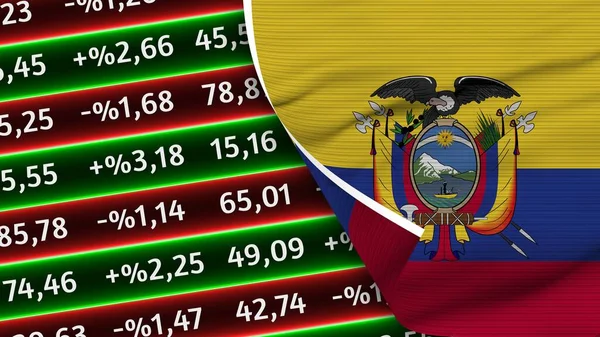 Bandera Realista Ecuador Números Mercado Finanzas Acciones Efecto Textura Tela — Foto de Stock