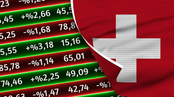 Schweiz Realistische Flagge Börsenzahlen Textur Effekt Illustration — Stockfoto