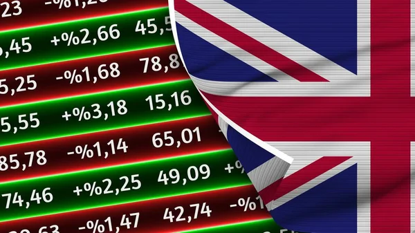 Verenigd Koninkrijk Realistische Vlag Stock Finance Market Numbers Fabric Texture — Stockfoto