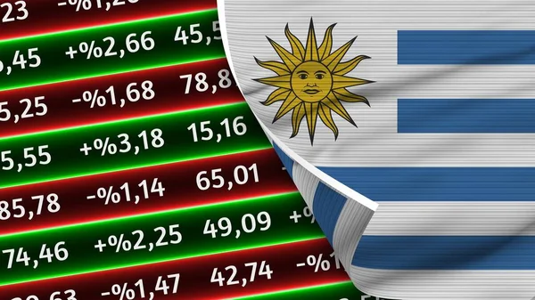 Bandera Realista Uruguay Números Mercado Finanzas Acciones Efecto Textura Tela — Foto de Stock