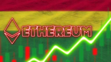 Neon Işık Efektli Bolivya Bayrağı Ethereum Bozuk Para Logosu Radyal Görüntü Efekti Kumaş Doku Efekti 3B İllüstrasyon