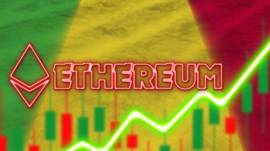 Neon Işığı Efekti Ethereum Logo Radyasyon Görüntü Efekti Kumaş Doku Efekti 3B İllüstrasyon