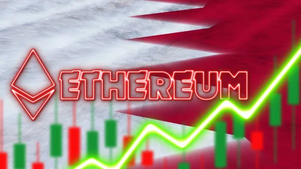 Bahrain Flag Neon Light Effect Ethereum Coin Logo Radial Blur — стокове фото