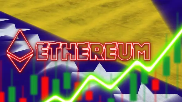 Прапор Боснії Герцеговини Neon Light Effect Ethereum Coin Logo Radial — стокове фото