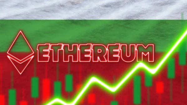 Bulgaria Flag Neon Light Effect Ethereum Coin Logo Radial Blur — стокове фото