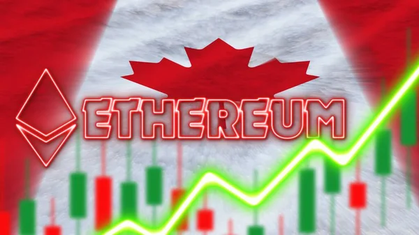 Canada Flag Neon Light Effect Ethereum Coin Logo Radial Blur — стокове фото