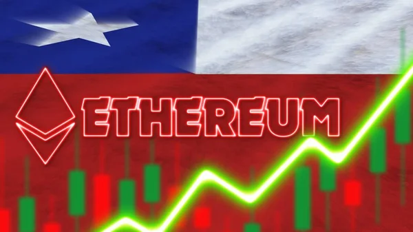 Chile Flag Neon Light Effect Ethereum Coin Logo Radial Blur — Stock Photo, Image