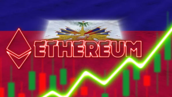 Haiti Flag Neon Light Effect Ethereum Coin Logo Radial Blur — стокове фото