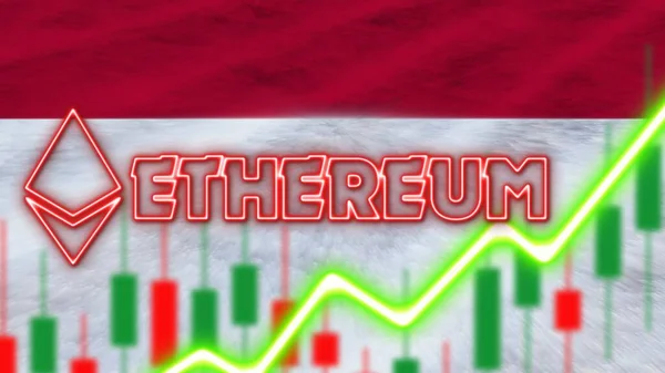 Indonesia Flag Neon Light Effect Ethereum Coin Logo Radial Blur — стокове фото