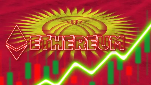Bandera Kirguistán Con Efecto Luz Neón Logotipo Moneda Ethereum Efecto —  Fotos de Stock