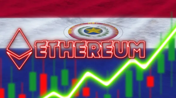 Paraguay Flagga Med Neon Ljuseffekt Ethereum Mynt Logotyp Radial Oskärpa — Stockfoto