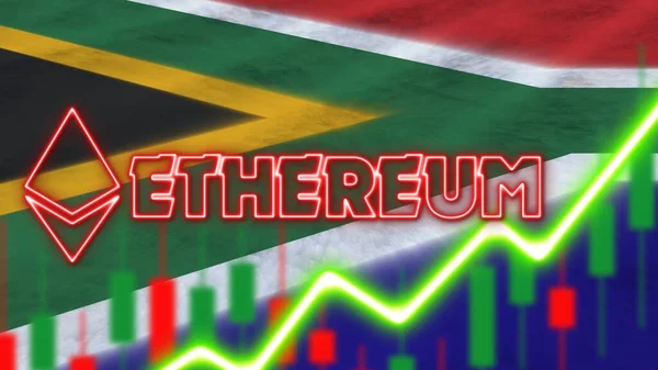 South Africa Flag Neon Light Effect Ethereum Coin Logo Radial — стокове фото