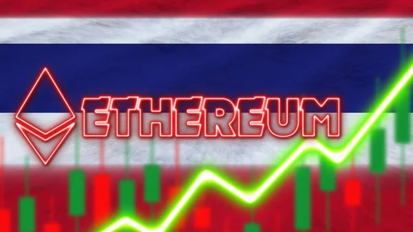 Thailand Flag Neon Light Effect Ethereum Coin Logo Radial Blur — стокове фото