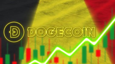 Neon Light Efektli Belçika Bayrağı Madeni Para Logosu Radyasyon Görüntü Efekti Kumaş Doku Efekti 3B İllüstrasyon