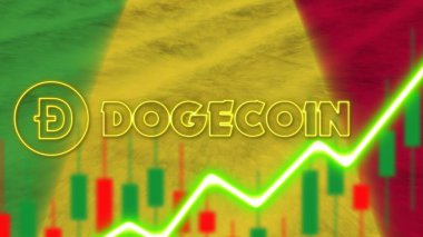 Neon Işığı Efekti Doge Logosu Radyal Görüntü Kumaş Dokuma Efekti 3B İllüstrasyon Efekti