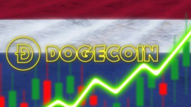 Neon Işık Efekti Doge Logosu Radyal Görüntü Kumaş Doku Efekti 3B İllüstrasyon
