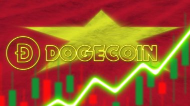 Neon Işık Efekti Doge Logosu Radyal Görüntü Kumaş Dokuma Efekti 3D İllüstrasyon Efekti