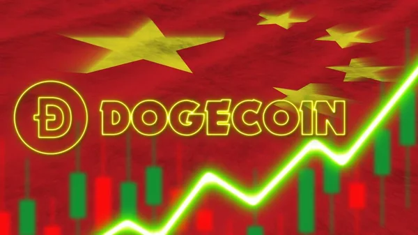 China Flagge Mit Neon Lichteffekt Doge Münze Logo Radial Blur — Stockfoto