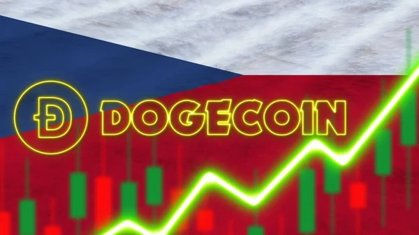 Czech Republic Flag Neon Light Effect Doge Coin Logo Radial — Stock Photo, Image
