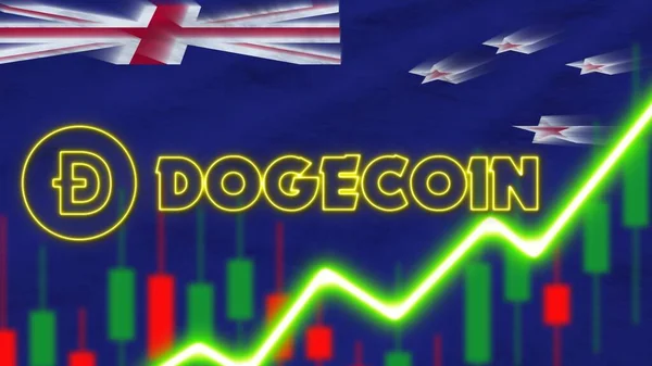 Σημαία Νέας Ζηλανδίας Νέον Φως Αποτέλεσμα Doge Κέρμα Λογότυπο Ακτινική — Φωτογραφία Αρχείου