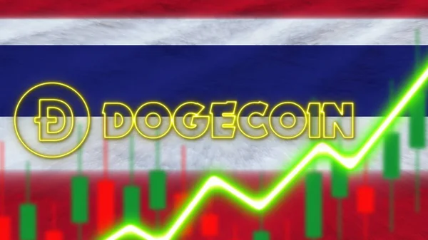 Thailand Flag with Neon Light Effect Doge Coin Logo Radial Blur Effect Fabric Texture Effect 3D Illustration